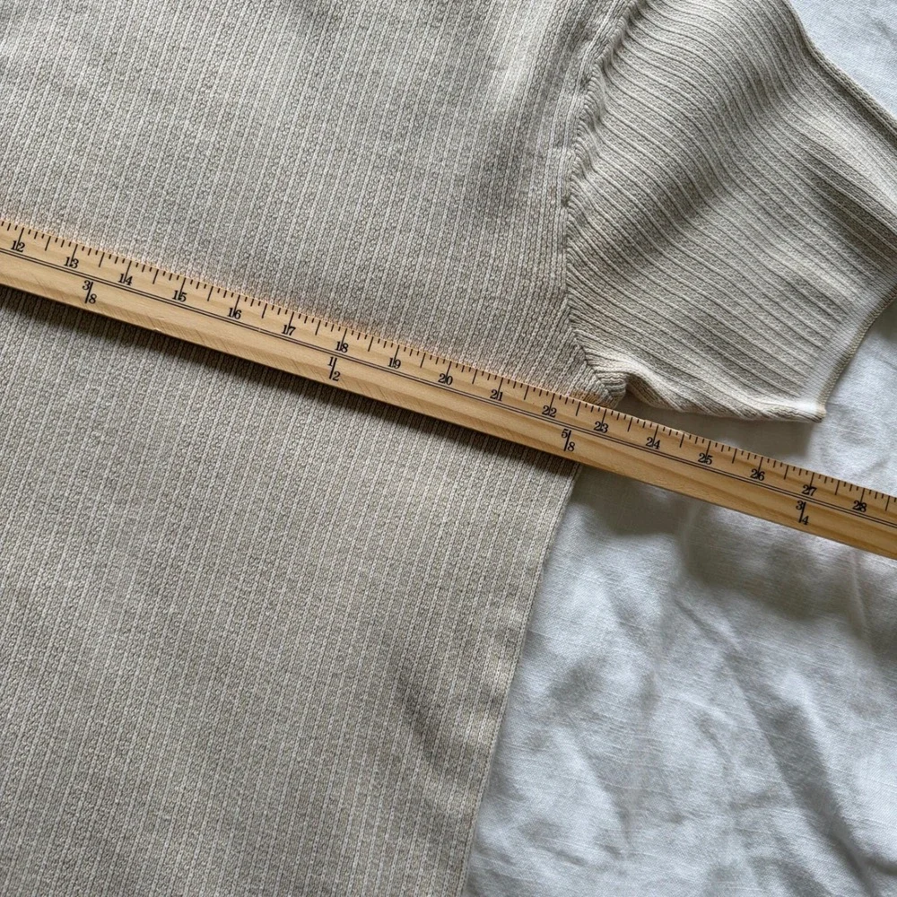 Y2K Banana Republic XL V-Neck Ribbed Knit Short Sleeve Cotton Sweater Tan White